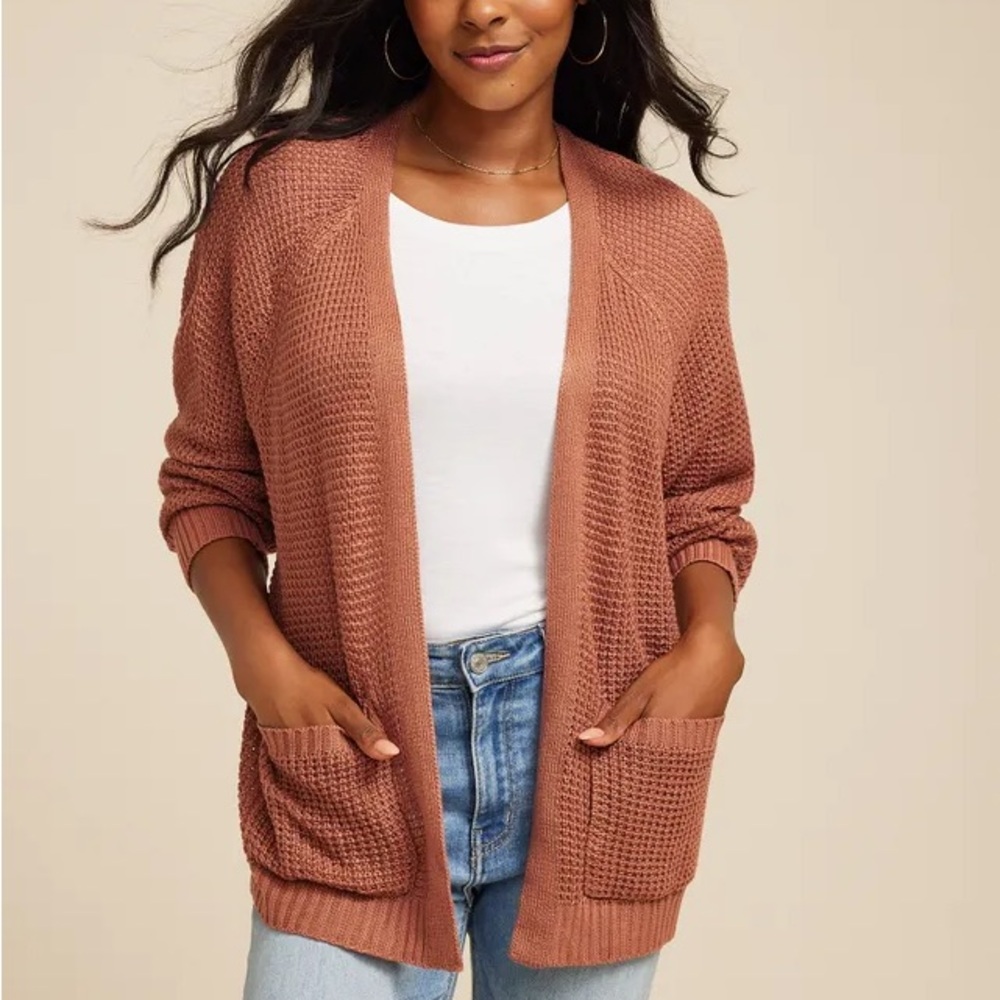 Maurice’s Orange Waffle Knit Cardigan Sweater